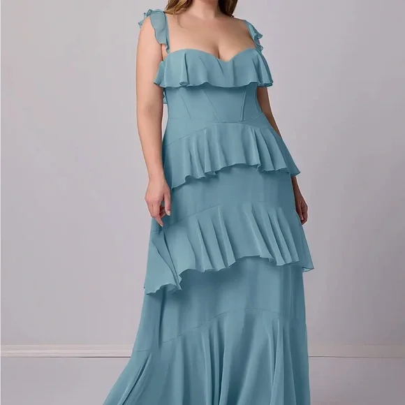 Azazie | Dresses | Blue Tiered Bridesmaid Dress Azazie Barbie 25 | Poshmark